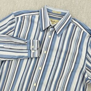 Eddie Bauer Button Down Shirt Mens Medium Tall Blue Striped Wrinkle Resistant